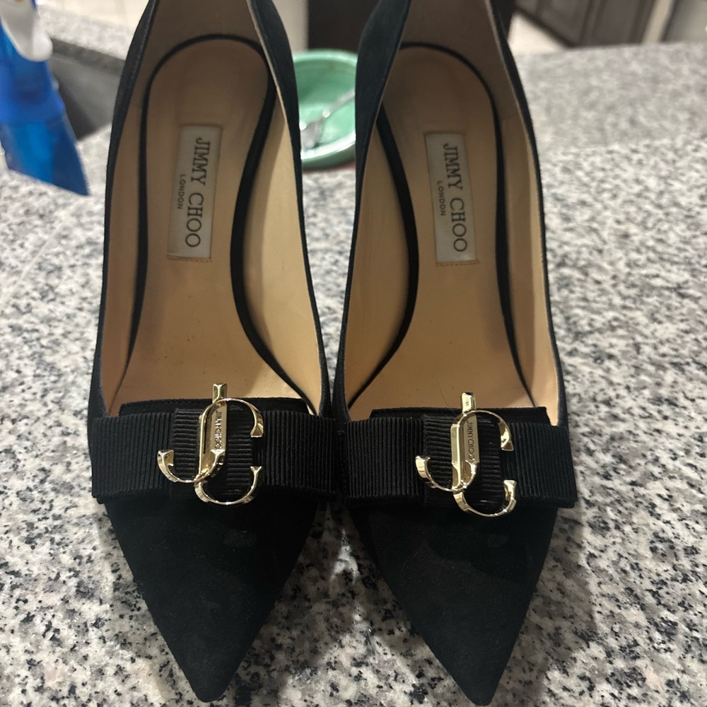 Jimmy Choo Black Heels with Gold Buckle - Picture 7 of 8